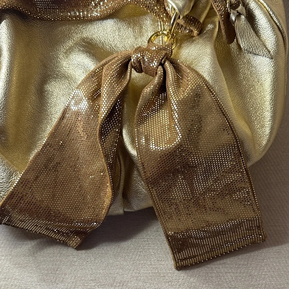 Sofia C. Luxurious Gold Shoulder Leather Bag with Leather Bag Charm
